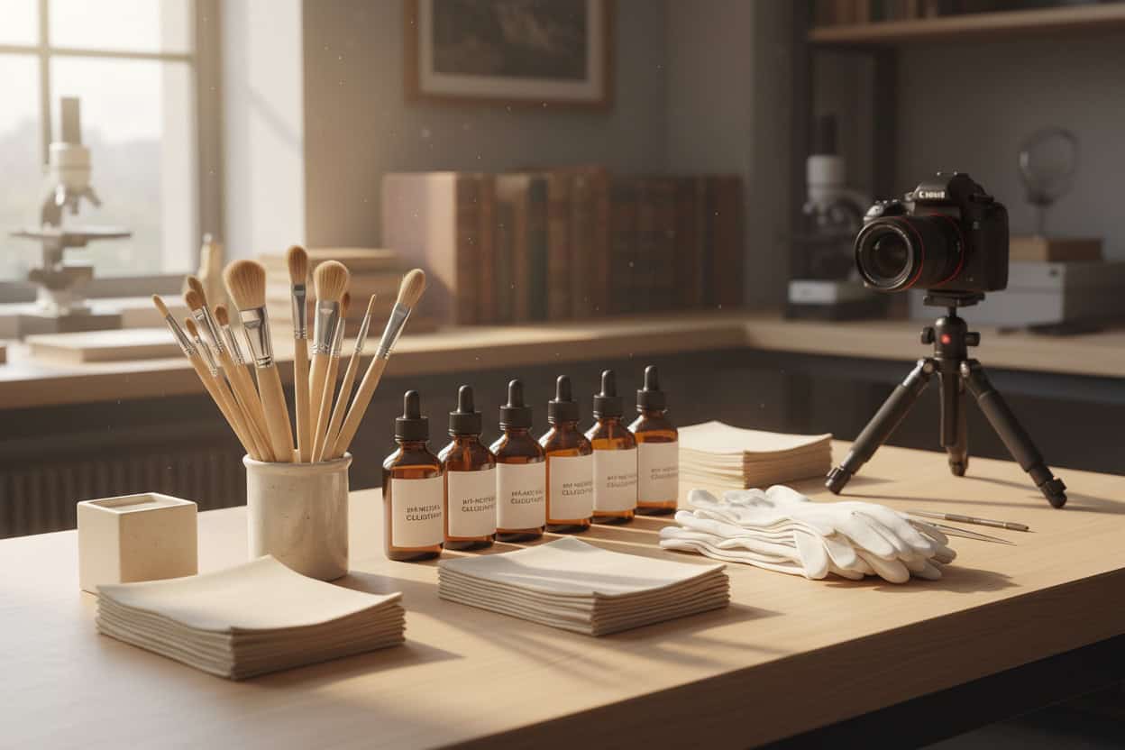 Proper art cleaning tools and conservation materials