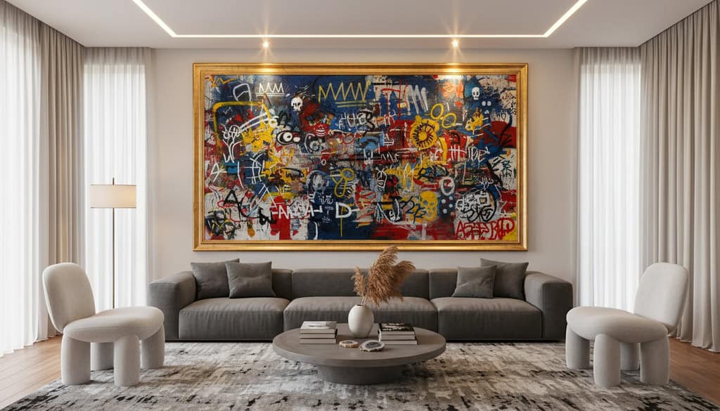 Elegant living room featuring a museum-quality repro painting as the focal point