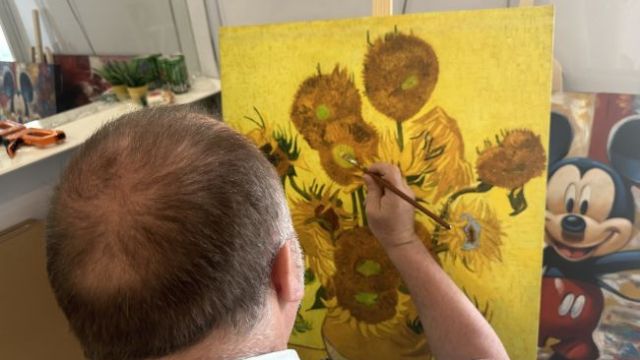 Close-up of a master copy art showing detailed brushwork