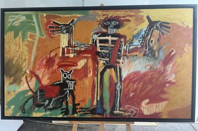 art oil painting reproduction of  Jean-michel Basquiat Boy And Dog In A Johnnypump 87 X 150 Cm museum quality handmade